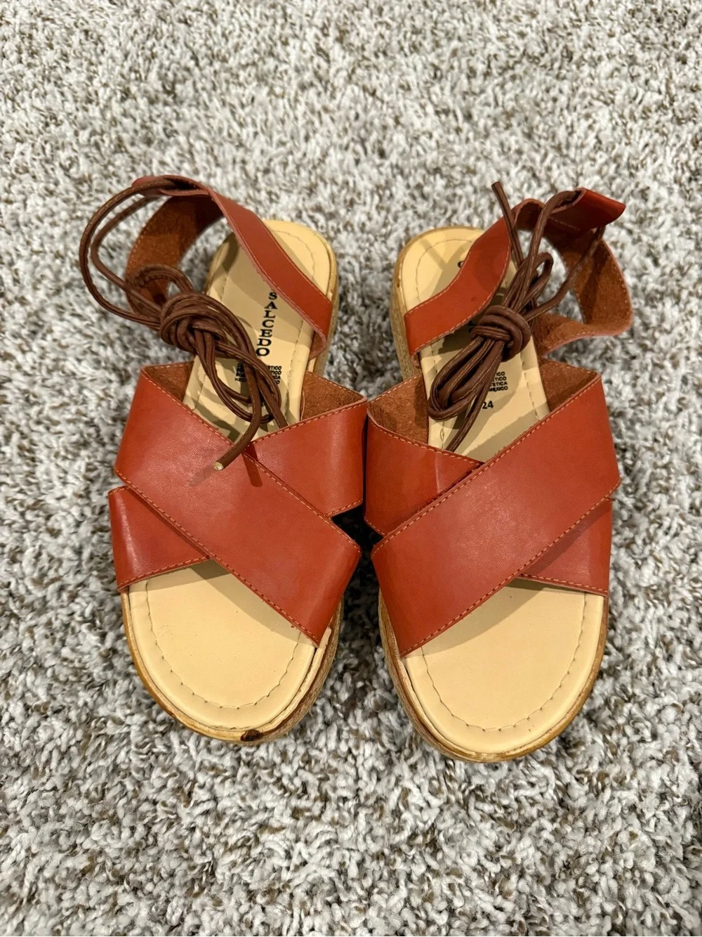 Tan Leather Espadrille Platform Sandals with Ankle Tie